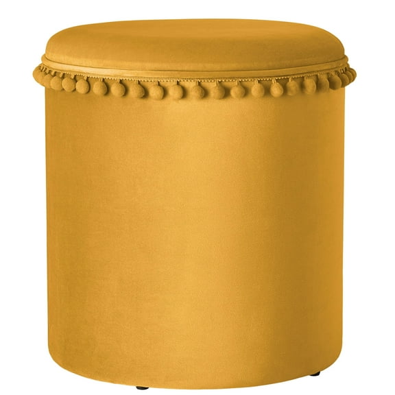 Kvell Pom Pom 15" Kids Storage Ottoman, Velvet Upholstery, Mustard