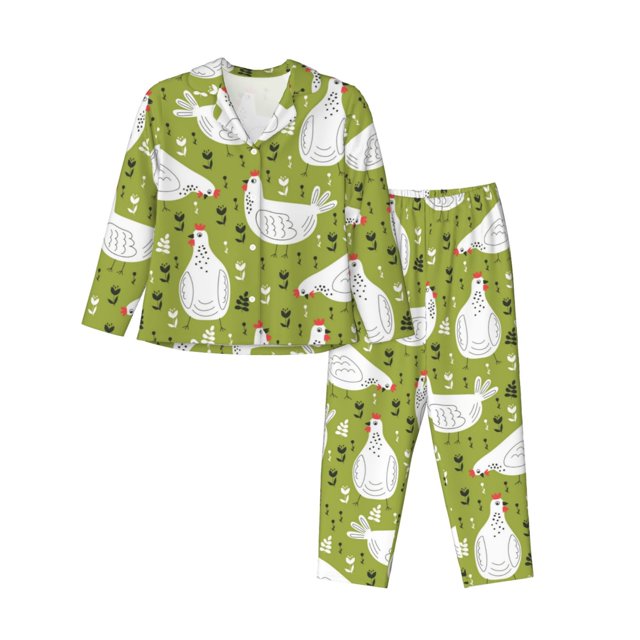Fotbe Lovely Chickens Conjunto de Pijama de Manga Larga para Mujer con Estampado, Ropa de Dormir de 2 Piezas, Conjunto de Casa Suave y Cómodo con Bolsillos-Medium