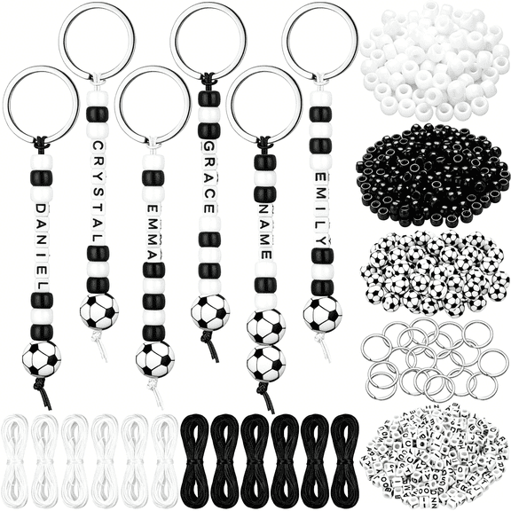 DESIGNICE Diy Bead Keychain Making Kit 12 Sets Soccer Theme Key Chain Making Craft Letter Alphabet Bead Jewelry Key Ring Backpack Bag Charm Bracelet Accessories Party Favor Supplies Gift