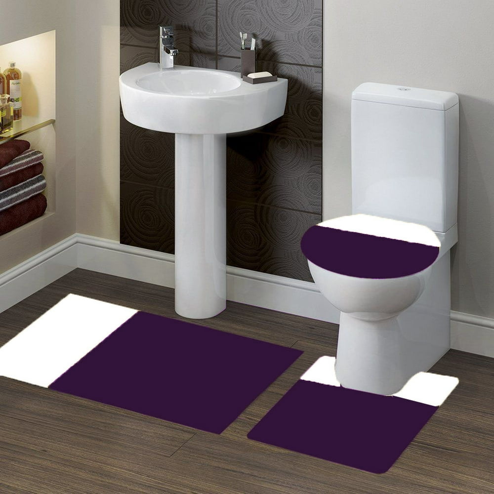  6 PURPLE 3Piece Bathroom Rug Set, Three (3) Shades Colors Bath Mat