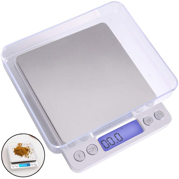 Sistema de sensor de alta precisión, plataforma de acero inoxidable: báscula de cocina digital compacta y recargable con capacidad de 3000 gramos, incrementos de 0,01 g y conversión de múltiples