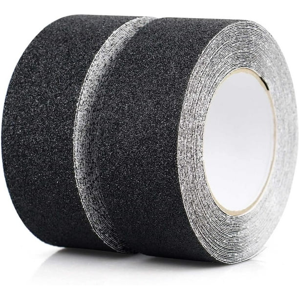 Paquete de 2 cintas antideslizantes, tiras antideslizantes con cinta adhesiva antideslizante para escaleras, escalones, pisos, cinta antideslizante fuerte, autoadhesiva, (5 cm x 10 m, negro) JM
