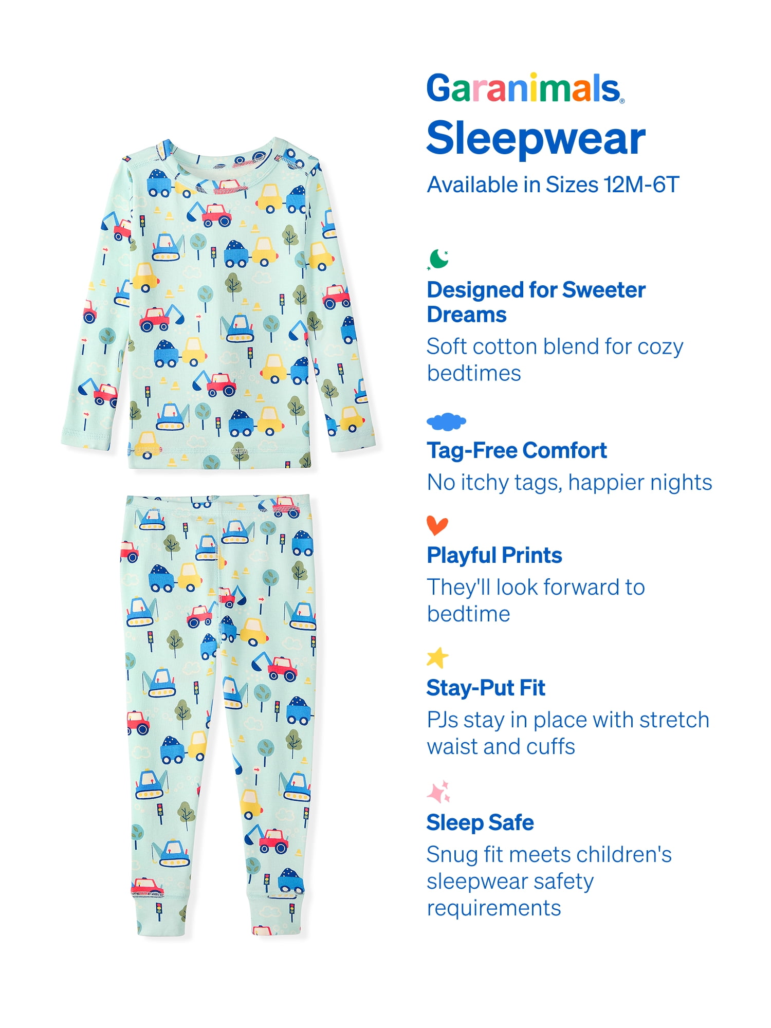 Garanimals Baby & Toddler Pajama Sets, 2-Piece & 6-Piece, Sizes 12M–6T