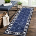 thumbnail image 2 of Shininglove Modern Bordered Runner Rugs 2x6ft, Machine Washable Low Pile Carpet with TPR Non-Slip Backing for Laundry Room Bedroom(Navy), 2 of 7