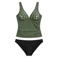 thumbnail image 6 of HUAXUN Womens Tankini Swimsuits,Sleeveless Deep V Neck Fashion Hollow Out Print Tie Side 2 Piece Tankini Swimsuit(Dark Green,XL), 6 of 6