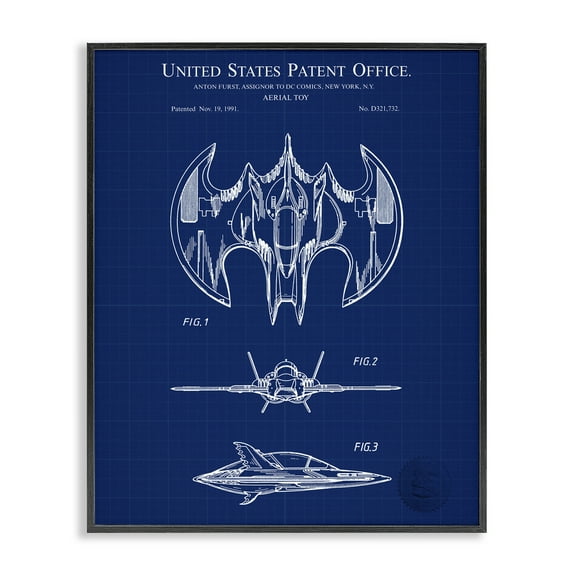 Stupell Industries Aerial Toy Blueprint Transportation Painting Black Framed Art Print Wall Art, 11 x 14