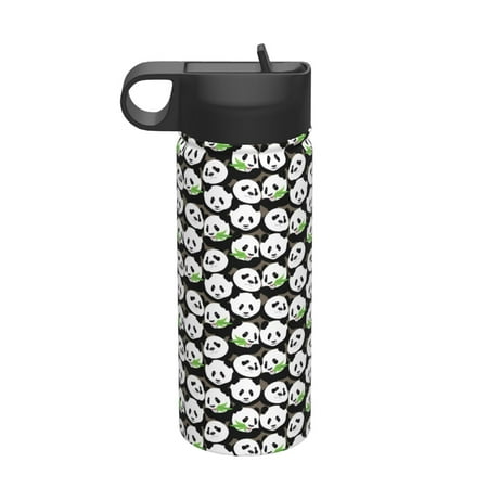 

Salouo Panda Bear Pattern 18 oz Water Bottle With Straw Stainless Steel Sports Water Cup Flask Wide Mouth Travel Thermal Mug for Home Office Car