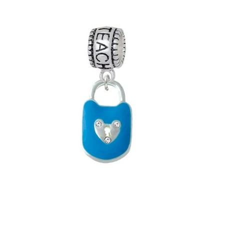 Hot Blue Enamel Lock with Clear Crystals - Love 2 Teach Charm Bead