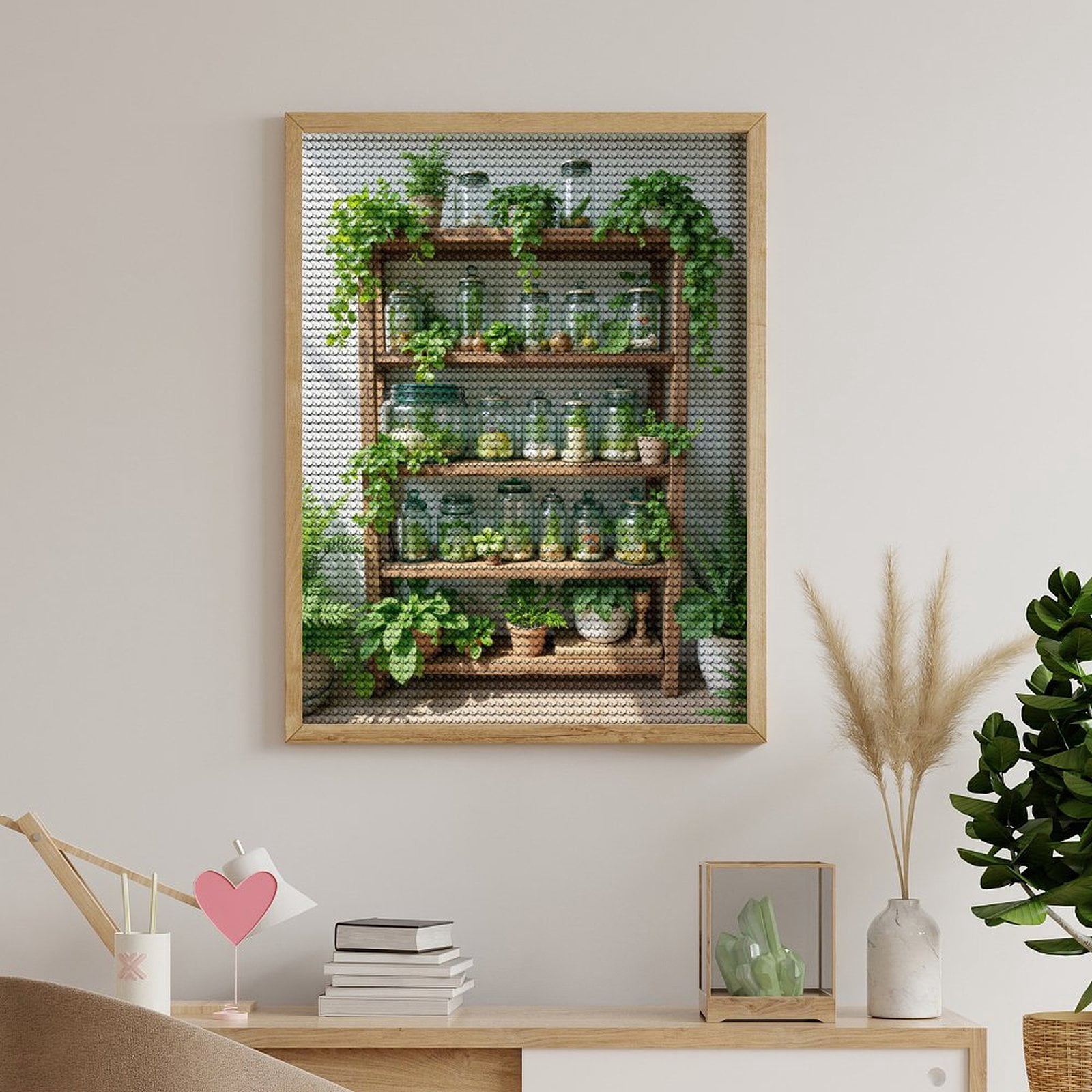 Diamond Art Kits for Adults, Greenery Jars On Wooden Shelves 5D Diamond Painting Kits for Adults Beginners, DIY Full Drill Diamond Painting, Gem Art and Crafts 12x16