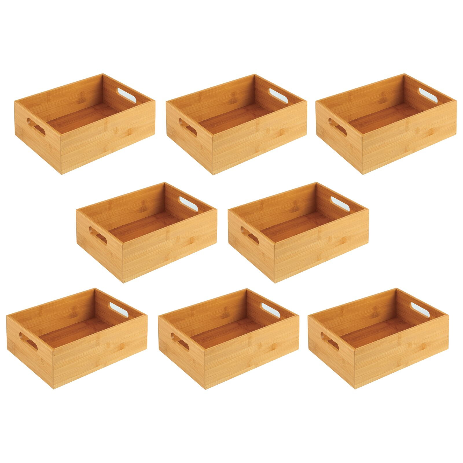 mDesign Bamboo Wood Organizer Storage Bin OpenTop Box with BuiltIn