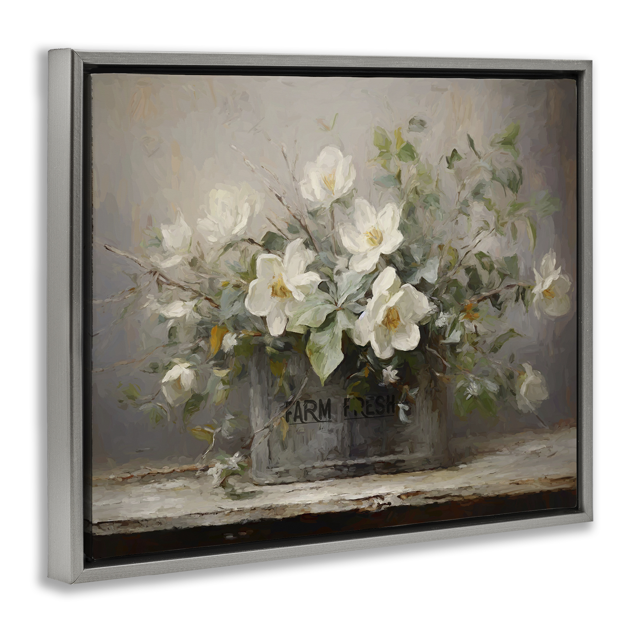 Stupell Industries Country Farm Florals Botanical & Floral Painting Gray Floater Framed Art Print Wall Art, 31 x 25