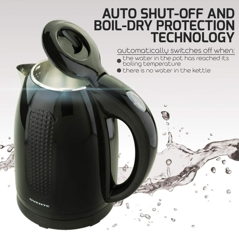 Ovente 1.7L Electric Kettle, Double Wall 304 Stainless Steel Water Boiler, Auto
