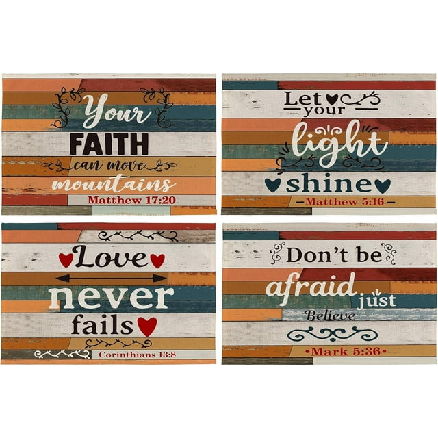 Christian Bible Verse Placemats Set of 4,Farmhouse Religious Christian Inspirational Scripture Table Mats Place Mats for Kitchen Dining Table Decoration 12x18 Inch,Christian Home Decor