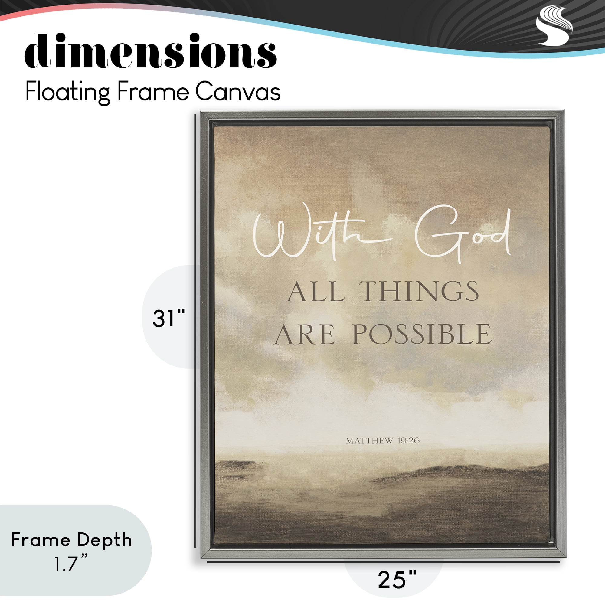 Stupell Industries With God Matthew Proverb Gray Framed Floater Canvas Wall Art, design by John Spaeth