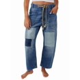 thumbnail image 3 of Womens Loose Horseshoe Jeans Wide Leg Patchwork Low Rise Denim Pants with Pockets Blue S, 3 of 7