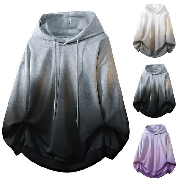 safuny Men's Gradient Color Hooded Sweatshirt Long Sleeve Loose Pullover Gray L