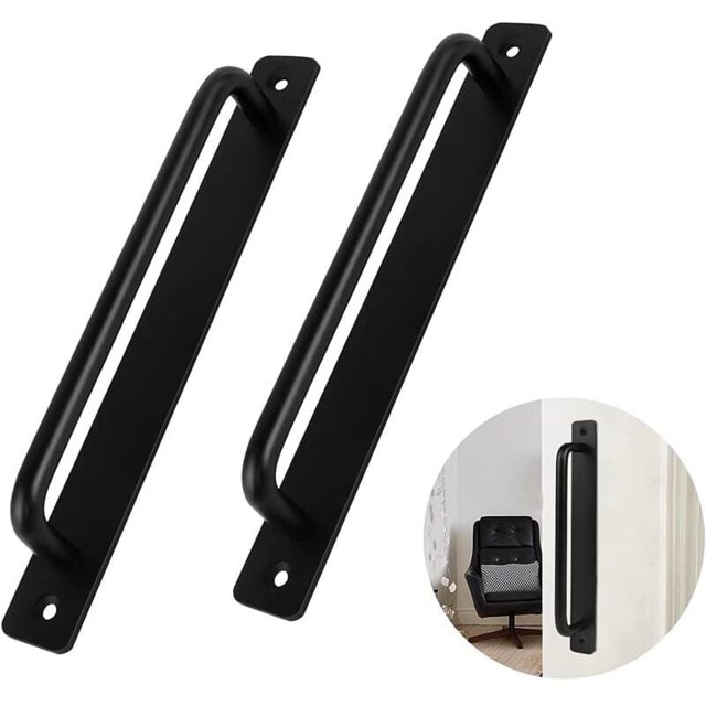 Manija de puerta 2 piezas Manija de puerta negra Aleación de aluminio Manija de puerta corrediza pesada para puerta interior exterior Puerta de granero Armario Dormitorio con 4 tornillos,Negro,244MM