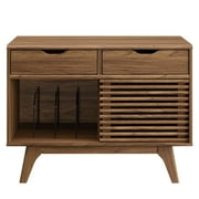 Modway Render Wood & Vinyl Record Display Stand with 2 Drawers in Walnut
