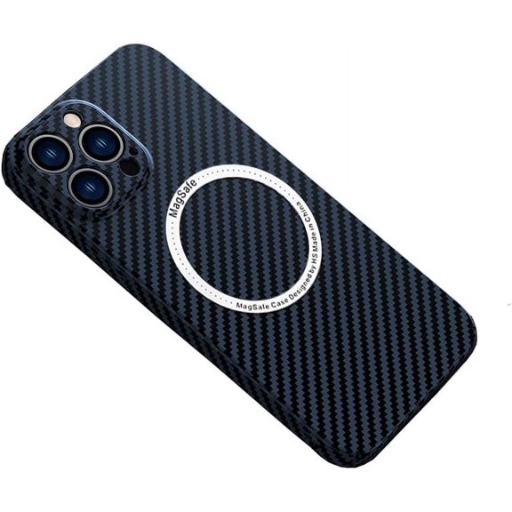 Case for iPhone 16 Pro Max Case Compatible with MagSafe Charger Carbon Fiber Minimalist Style Slim Fit Anti-Scratch Shockproof Cover, Blue