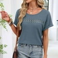 thumbnail image 6 of Women's Summer Short Sleeve Pullover Top Shirt Blouse Round Neck Hollow Out Embroidery Loose Fit Solid Color Soft Casual Daily Wear Vacation Beach Outfits Fashion Essential Gift for Women, 6 of 9