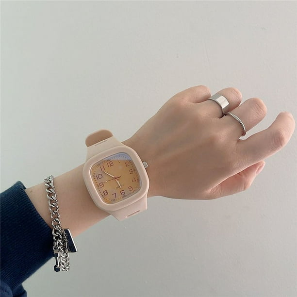 Reloj cuadrado de cuarzo estilo universitario para mujer, reloj electrónico con unicornio para estudiantes