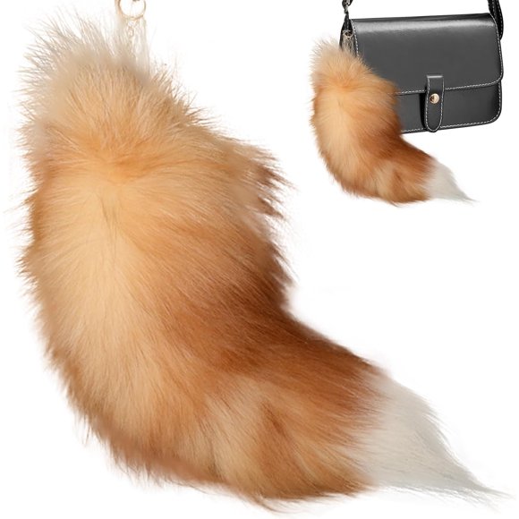 SURJDE Fox Tail Keychain, Fluffy Faux Tail Realistic Animal Tail Keychain Shaggy Therian Tails for Cosplay Handbag Accessory