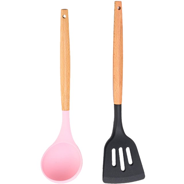 Juego de utensilios de cocina de 2 piezas, utensilios de cocina de madera fáciles de limpiar, utensilios de cocina para utensilios de cocina antiadherentes