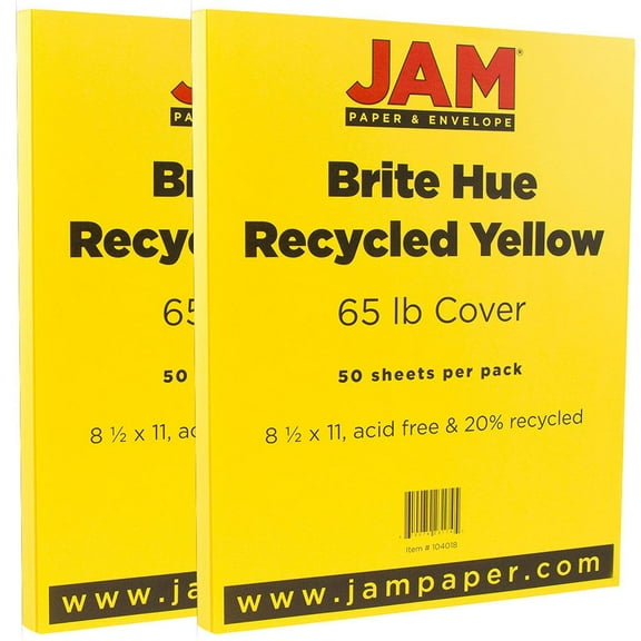 JAM Paper Solid Colors, 8 1/2 x 11, Yellow, 65lb, 2 packs of 50