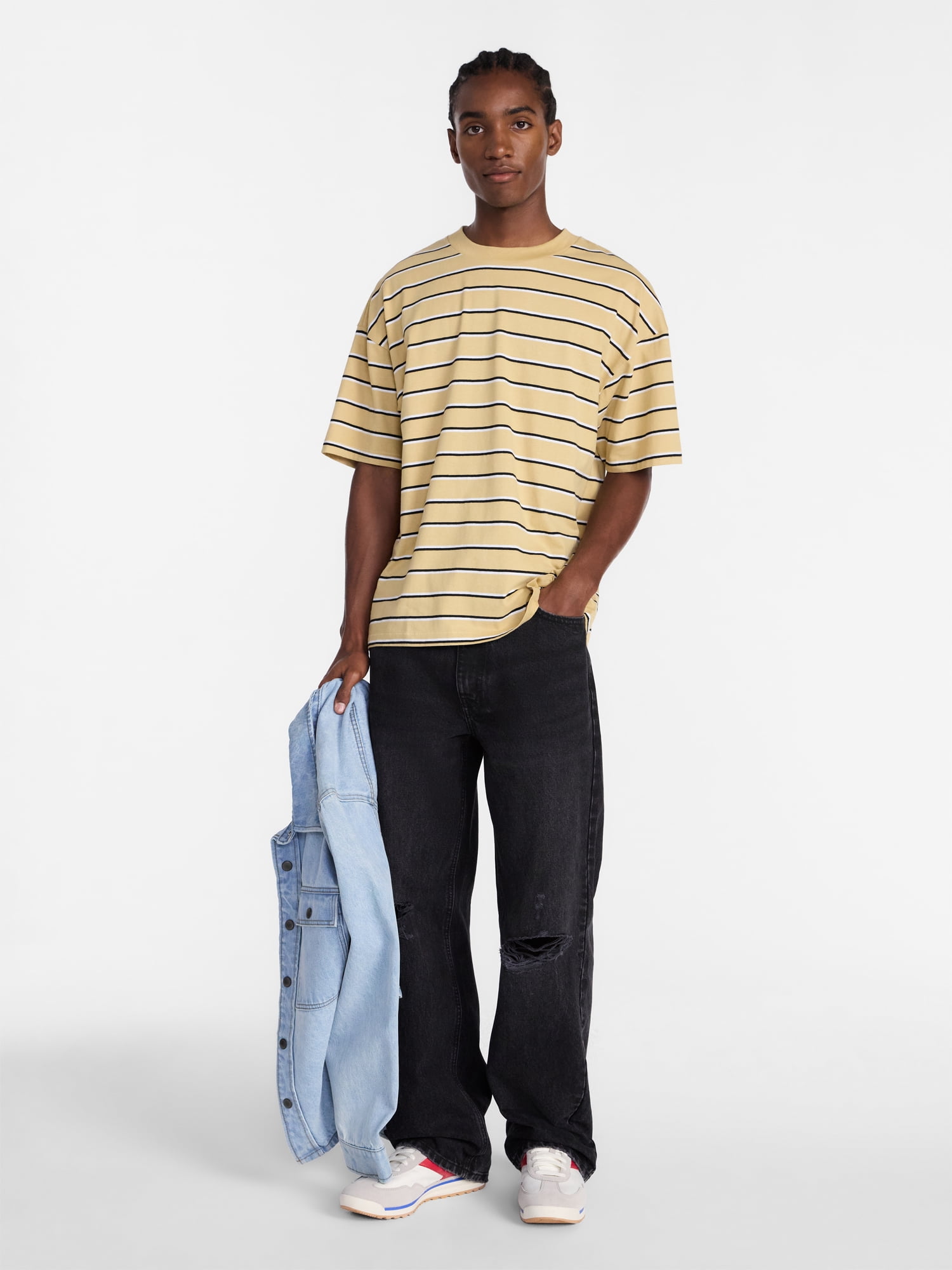 No Boundaries Stripe Pattern Tee with Short Sleeves, Men's XS-4XLT