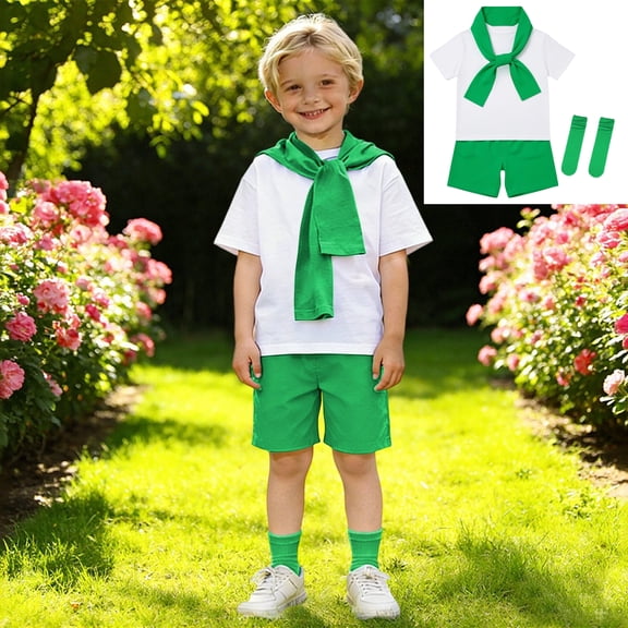 Performance Outfit for Boys Cheerleader Dance for Kindergarten Graduation Shirt Short Sets Boys Children's Day Dress Dress up Party Photo 8-9 Years