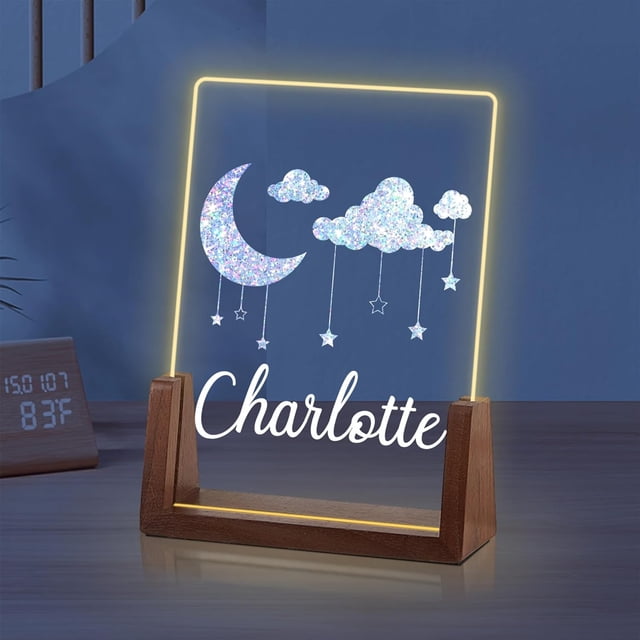 Luz de noche de luna personalizada para niñas, regalos de cumpleaños de Navidad para niños personalizados, luz de noche de acrílico, decoración de guardería para bebé personalizada, lámpara de noche c