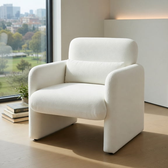 Resenkos Modern Accent Chair with Chenille Upholstery and Removable Lumbar Support Pillow, White