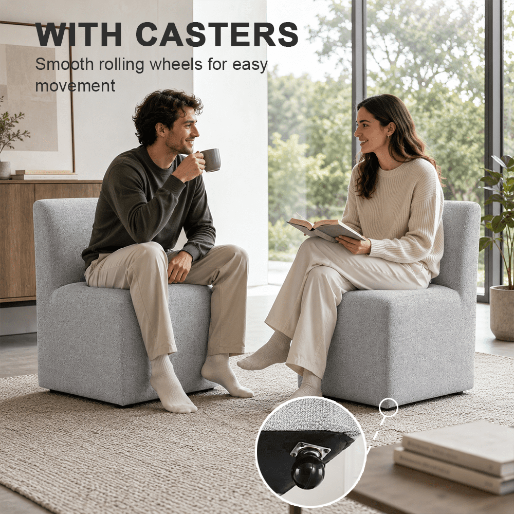 Aenkyo Dining Chairs with Casters, Set of 2, Upholstered Rolling Side Chairs, Feather Gray