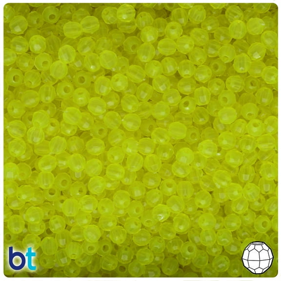 BeadTin Lure Yellow Transparent 4mm Faceted Round Plastic Beads (1350pcs)
