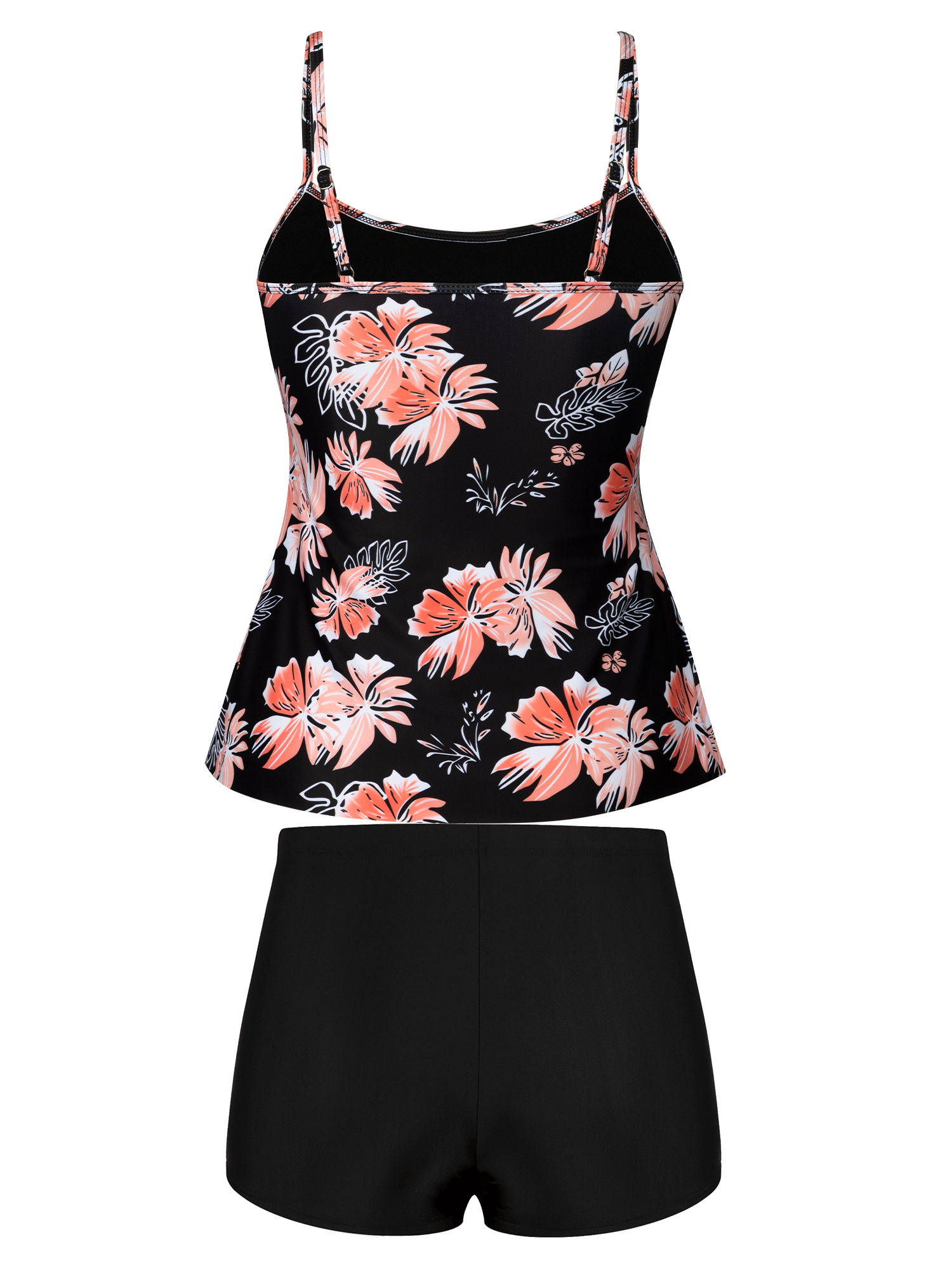 Plus Size Bathing Suit For Women Floral Printed Two Piece Swimsuit Layered Ruffle Tankini Top 