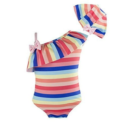 

Kid Girls Cute Rainbow Ruffle Layer One-Piece Adjustable Straps Swimsuit Beach Bathing Suit