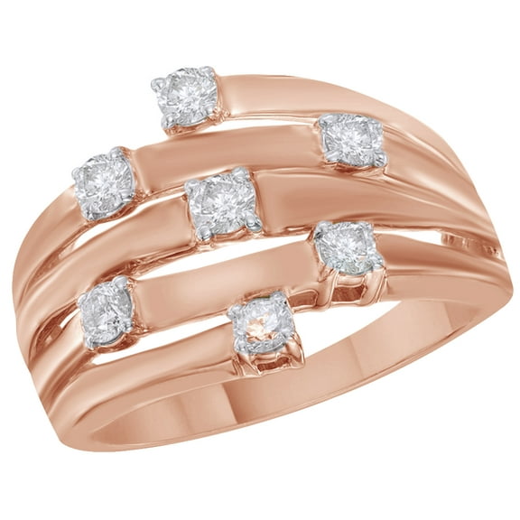 AFFY White Natural Diamond Multi-Row Orbit Ring in Solid 10k Rose Gold