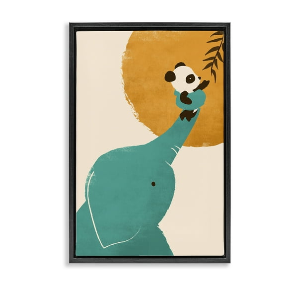 Stupell Industries Elephant & Panda Friends Animals & Insects Painting Black Floater Framed Art Print Wall Art, 17 x 25