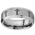 thumbnail image 2 of Tungsten Multiple Christian Cross 8mm Brushed Gray Step Edges Men Ring, 2 of 2