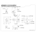 thumbnail image 5 of Kingston Brass KB86520DX Tub and Shower Faucet, Polished Brass, 5 of 5