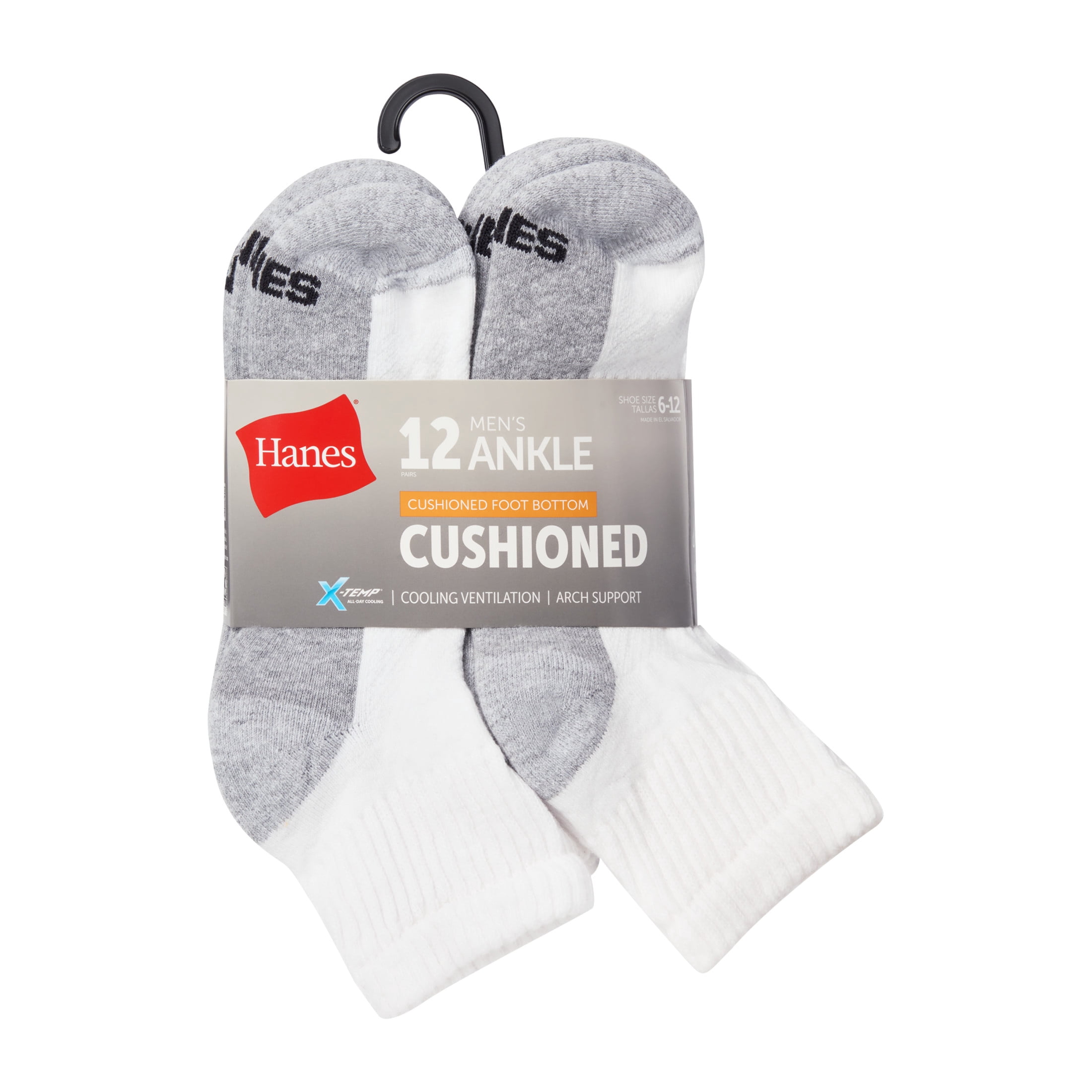 Hanes Mens Crew Socks Pack, 12-Pack, X-Temp Cushioned Socks for Men, Moisture-Wicking for big & tall men