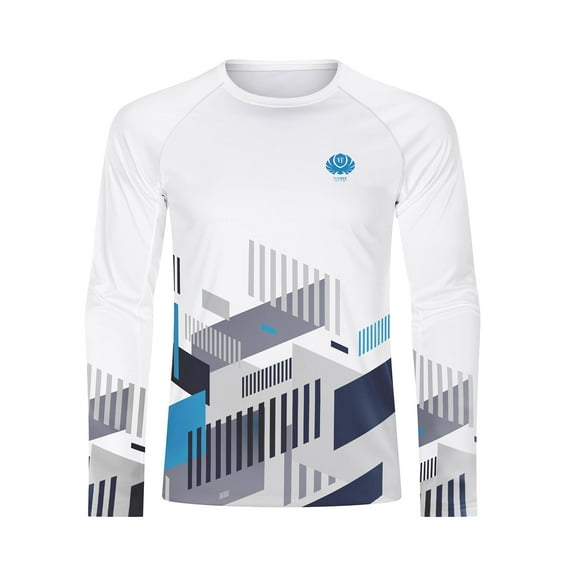 Mens UPF50 Rash Guard Shirts Long Sleeve Running Outdoor Breathable Quick Dry White L