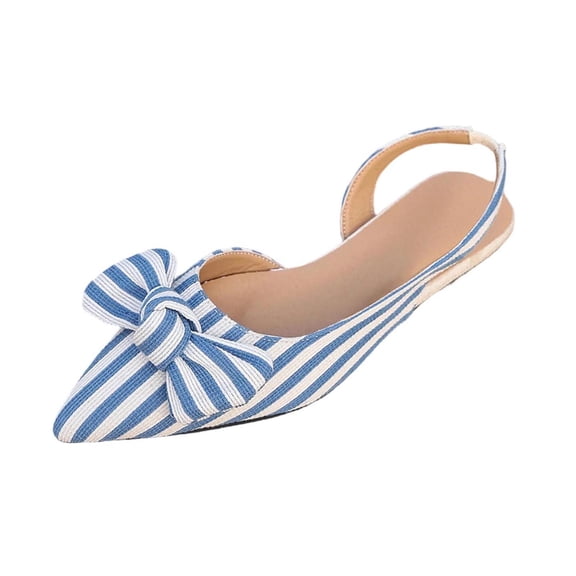 Wensltd Women's Striped Bow Detail Slingback Flats Pointed Toe Sandals For Casual Summer Daily Wear