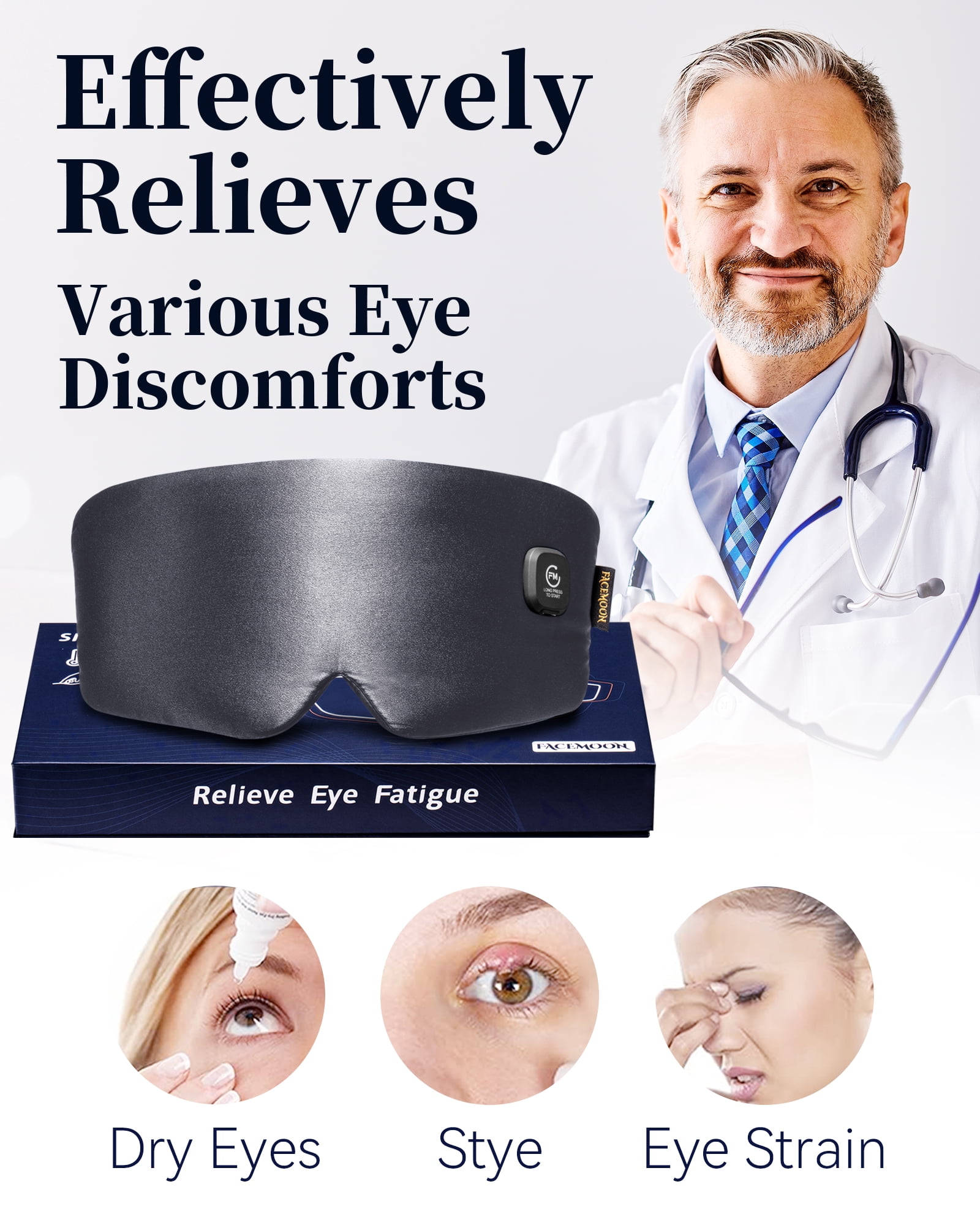 FACEMOON Cordless Warm Eye Mask Silk Comfort for Dry Eyes Relief Rechargeable Moist Heat Therapy Washable Night Comfort Black