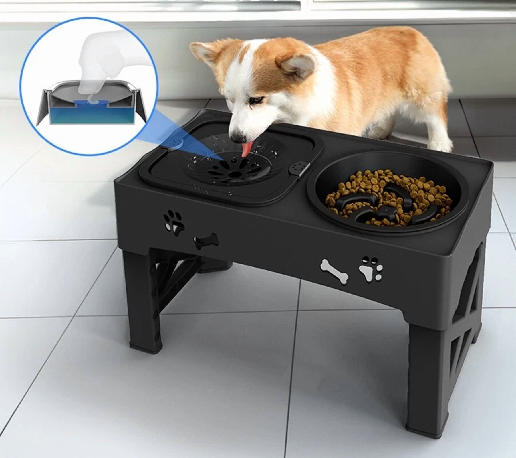 LUOLAX 2-in-1 Elevated Slow Feeder Dog Bowls, 4 Height Adjustable Raised Dog Bowl Stan