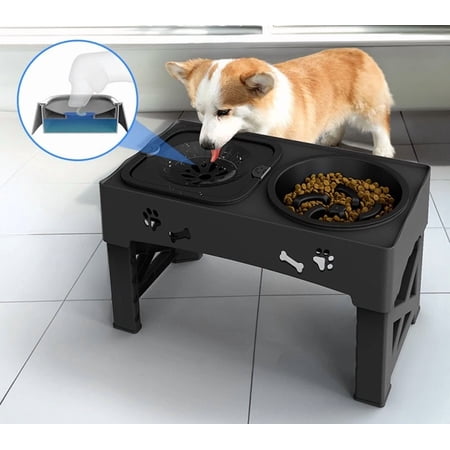 FINE MAKER Modern Elevated Pet Feeder Double Bowl, 4 Height Adjustable Elevated Dog Bowl Stand