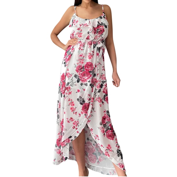 Vestido informal hasta los tobillos con dobladillo dividido irregular con cordones y cuello en V con estampado de tirantes sin mangas sexy para mujer (cinturón incluido) OAVQHLG3B Store lin121212