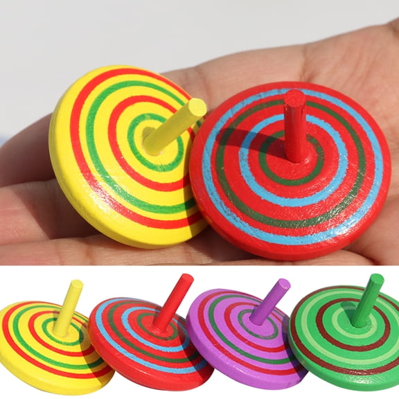 Travelwant 12Pcs Wood Colorful Tops for Kids, Wooden Gyroscopes Toy, Educational Toys Kindergarten Toys, Rainbow Colorful Tops for Family Games