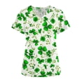thumbnail image 3 of Pntutb Patrick'S Day Mujer Cuello en V Casual Manga corta Impreso Bolsillos Señoras tops Blusa Uniforme Pntutb Pntutb-5105, 3 of 4