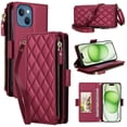 thumbnail image 2 of For iPhone 15 Plus RFID Blocking Wallet Case, Crossbody Purse Phone Case with 9 Card Slots, Zipper Pocket & Detachable Strap,Red,For iPhone 15 Plus, 2 of 9